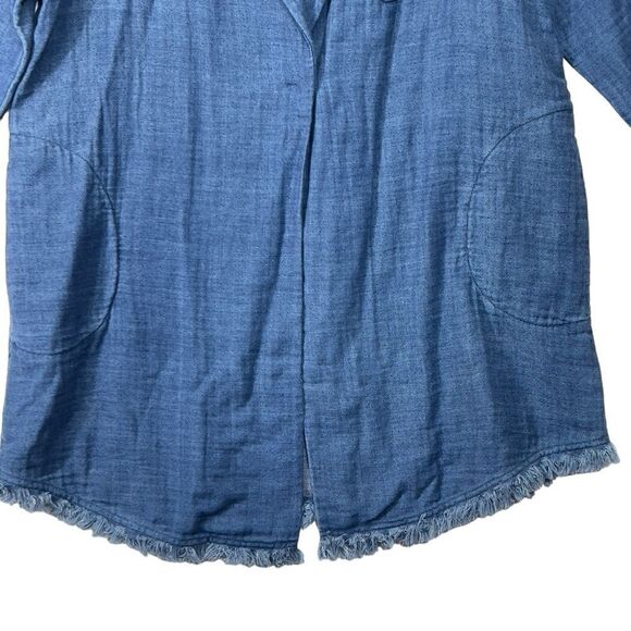 Soft Surroundings Chambray Denim Frayed Edge Longline Jacket xl - Picture 3 of 15
